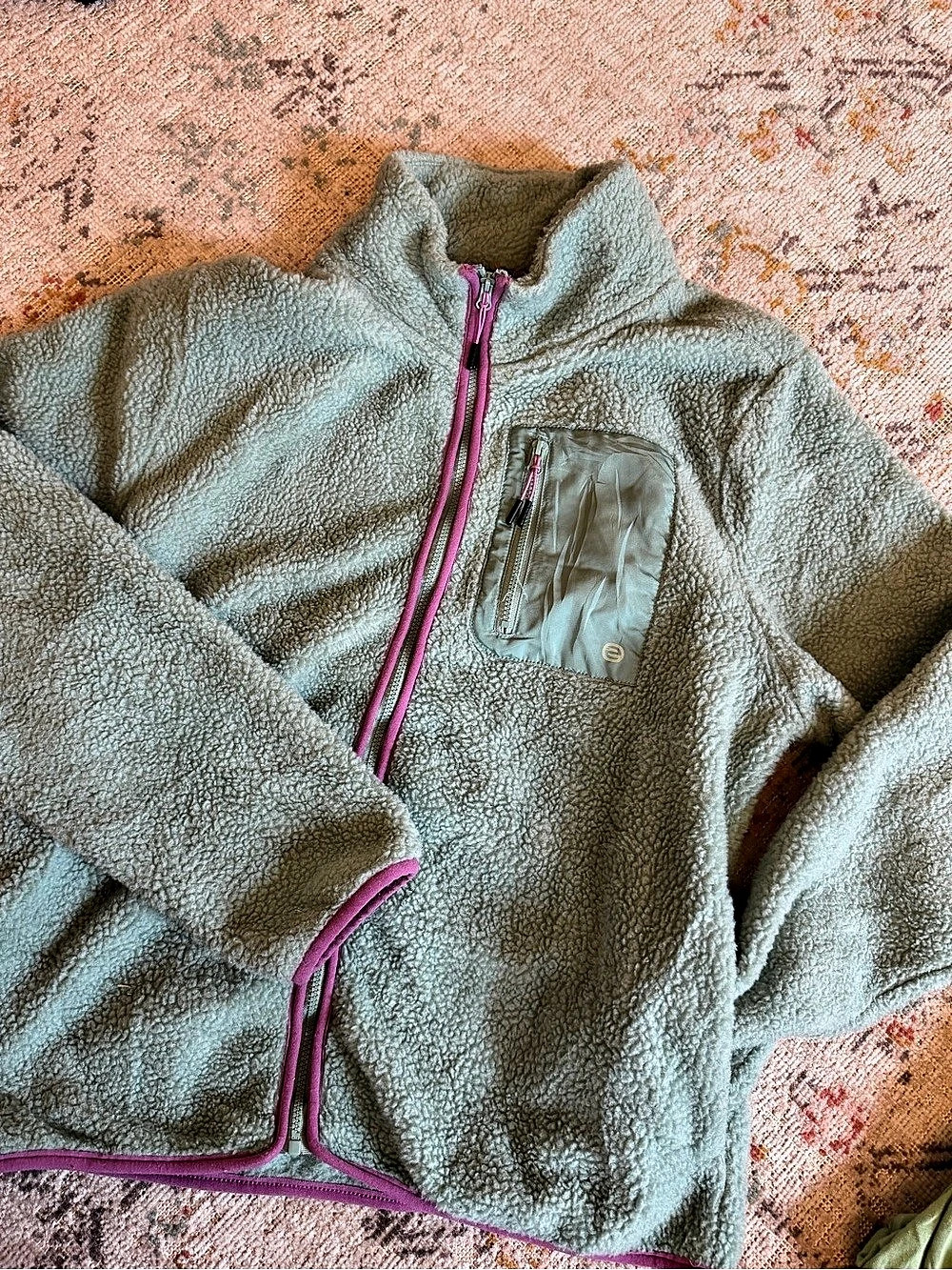 Fleece Jacket in Green & Pink Like New